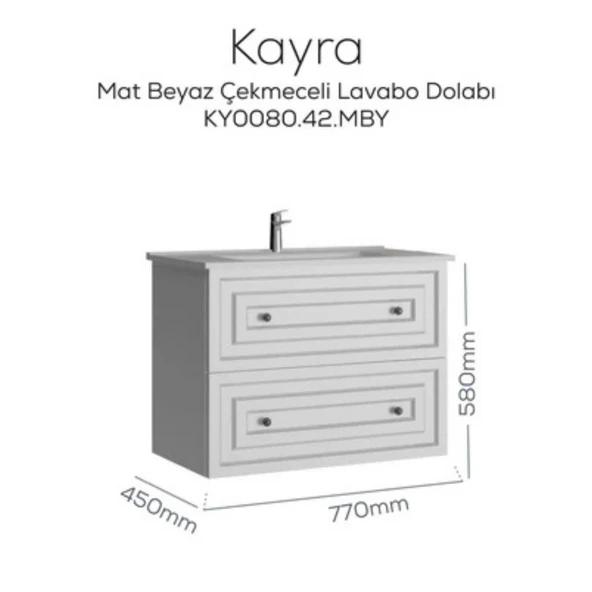 Kayra Lavabo Dolabı Çekmeceli Mat Beyaz - 2