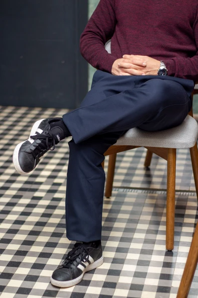 Erkek Lacivert Esnek Rahat Kumaş Beli Lastikli Bağcıklı Düz Paça Jogger Pantolon 25EPNTJASR - 5