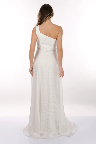 Dori Tek Omuz Kendinden Desenli Maxi Boy Kadın Abiye Elbise 2246026 - 4