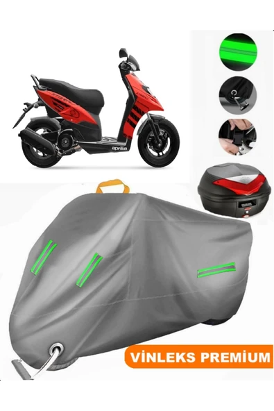 MotoEN  Vinleks Gri Aprilia SR 150 Arka Çanta Uyumlu Motosiklet Brandası (Kilit Uyumlu) ürün görseli 1