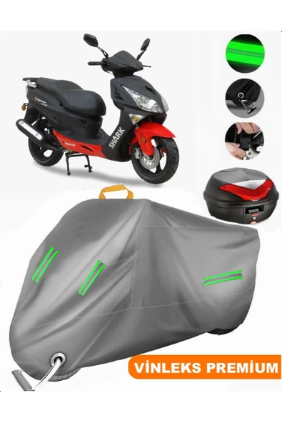 MotoEN  Vinleks Gri Asya Shark 150 Arka Çanta Uyumlu Motosiklet Brandası (Kilit Uyumlu) ürün görseli 1