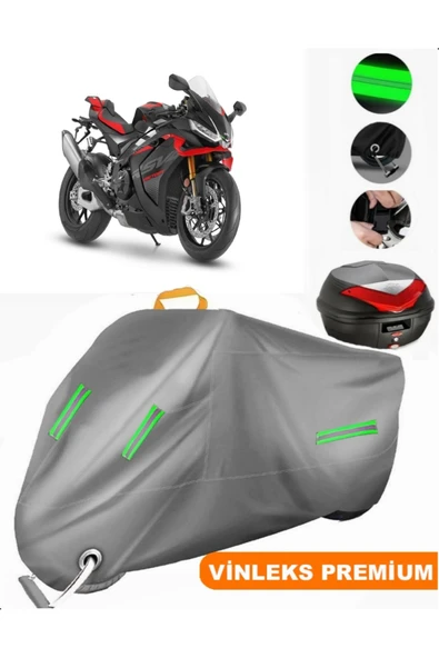MotoEN  Vinleks Gri Aprilia RSV4 Factory Arka Çanta Uyumlu Motosiklet Brandası (Kilit Uyumlu)