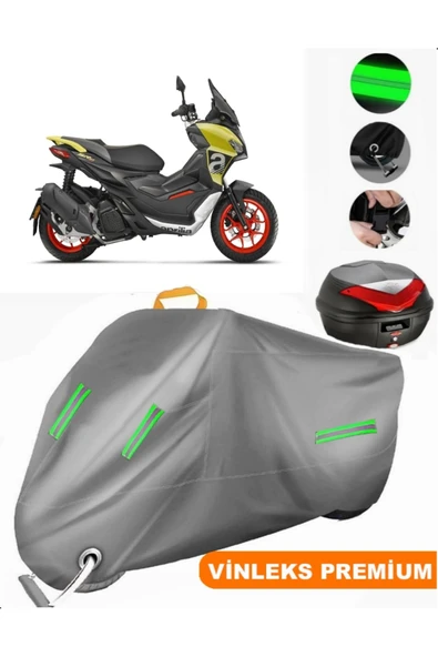 MotoEN  Vinleks Gri Aprilia SR 125 Arka Çanta Uyumlu Motosiklet Brandası (Kilit Uyumlu) ürün görseli
