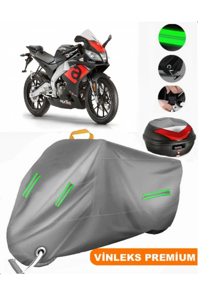 MotoEN  Vinleks Gri Aprilia RS 125 Arka Çanta Uyumlu Motosiklet Brandası (Kilit Uyumlu) ürün görseli