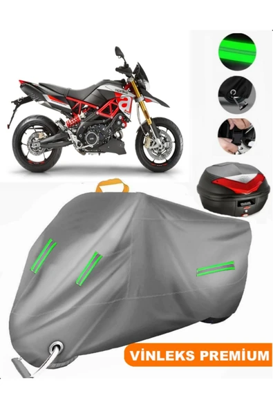 MotoEN  Vinleks Gri Aprilia Dorsoduro Arka Çanta Uyumlu Motosiklet Brandası (Kilit Uyumlu) ürün görseli