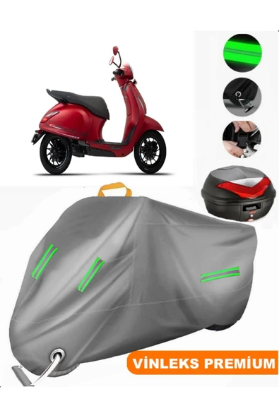 MotoEN  Vinleks Gri Bajaj Chetak Arka Çanta Uyumlu Motosiklet Brandası (Kilit Uyumlu) ürün görseli