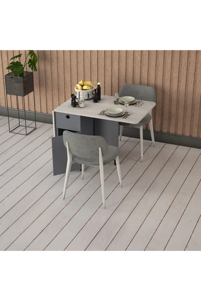 Katlanır Mutfak Masası Antrasit & Retro Taş KM-04 - Resim 2