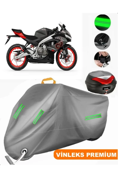 MotoEN Vinleks Gri Aprilia RS 457 Arka Çanta Uyumlu Motosiklet Brandası (Kilit Uyumlu)