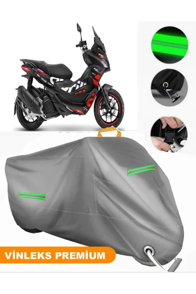 MotoEN Vinleks Gri Aprilia SR GT 200 Uyumlu Motosiklet Brandası Lüx Kalite (Kilit Uyumlu)