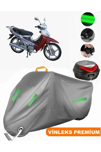 MotoEN  Vinleks Gri Asya AS 110-8 Arka Çanta Uyumlu Motosiklet Brandası (Kilit Uyumlu)