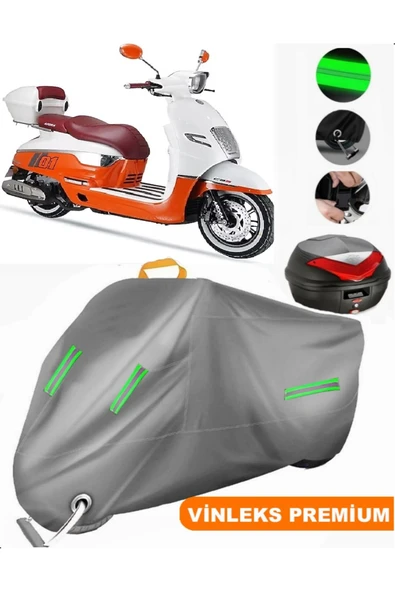 MotoEN Vinleks Gri Arora Malibu Pro Arka Çanta Uyumlu Motosiklet Brandası (Kilit Uyumlu)