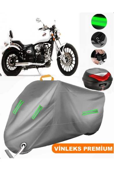 MotoEN  Vinleks Gri Asya Ghost 350 Arka Çanta Uyumlu Motosiklet Brandası (Kilit Uyumlu) ürün görseli