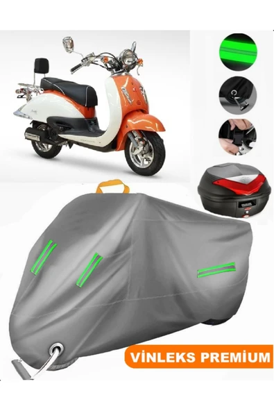 MotoEN  Vinleks Gri Asya Nostalji 125 Arka Çanta Uyumlu Motosiklet Brandası (Kilit Uyumlu) ürün görseli