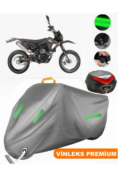 MotoEN Vinleks Gri Asya RX 250 Supermoto Arka Çanta Uyumlu Motosiklet Brandası (Kilit Uyumlu)