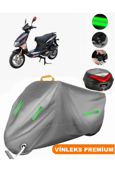 MotoEN  Vinleks Gri Asya AS 125 T-15 Arka Çanta Uyumlu Motosiklet Brandası (Kilit Uyumlu)
