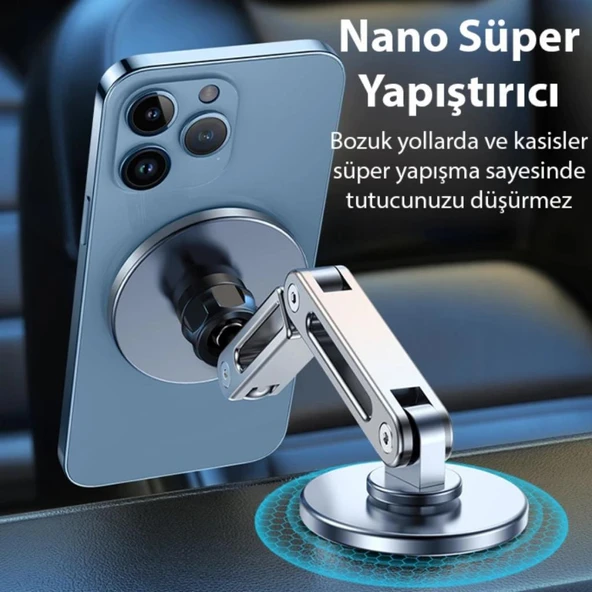 Polham Pro Seri Nano Yapışkanlı Magsafeli Manyetik Telefon Tutucu, Torpido Üstü, Masaüstü Telefon Tutucu - 5