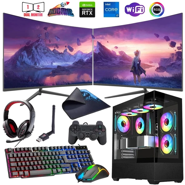 i7 13700F 16GB DDR4 1TB m2 12GB RTX3060 Çift 24" Monitörlü Oyun Bilgisayarı (Gaming SET)