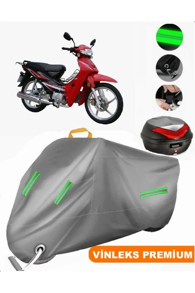 MotoEN  Vinleks Gri Çelik Motor Cup 110 Arka Çanta Uyumlu Motosiklet Brandası (Kilit Uyumlu) ürün görseli