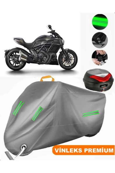 MotoEN  Vinleks Gri Ducati Diavel Carbon Arka Çanta Uyumlu Motosiklet Brandası (Kilit Uyumlu) ürün görseli 1