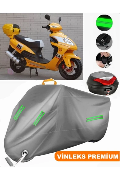 MotoEN  Vinleks Gri Çelik Motor Wind Hunter 150 Arka Çanta Uyumlu Motosiklet Brandası (Kilit Uyumlu) ürün görseli