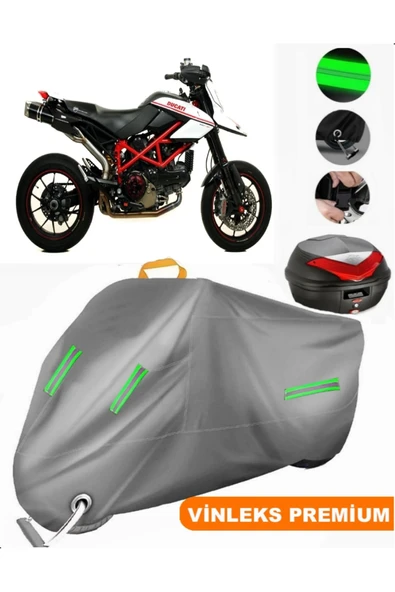 MotoEN  Vinleks Gri Ducati Hypermotard 1100 Evo SP Arka Çanta Uyumlu Motosiklet Brandası (Kilit Uyumlu) ürün görseli 1