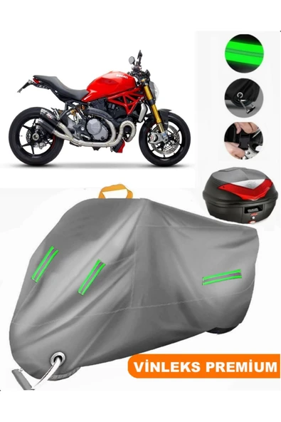MotoEN  Vinleks Gri Ducati Monster 1200 Arka Çanta Uyumlu Motosiklet Brandası (Kilit Uyumlu) ürün görseli