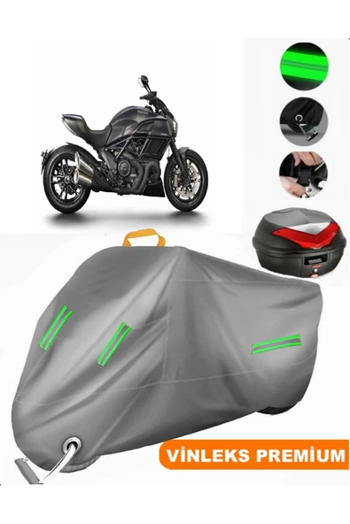MotoEN  Vinleks Gri Ducati Diavel Dark Arka Çanta Uyumlu Motosiklet Brandası (Kilit Uyumlu)