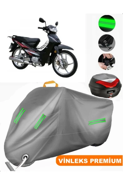 MotoEN Vinleks Gri Bisan Lifan Tay Arka Çanta Uyumlu Motosiklet Brandası (Kilit Uyumlu)