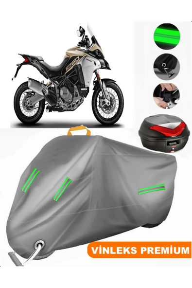 MotoEN  Vinleks Gri Ducati Multistrada 1200 Enduro Arka Çanta Uyumlu Motosiklet Brandası (Kilit Uyumlu) ürün görseli