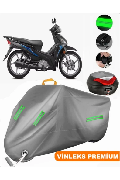 MotoEN  Vinleks Gri Çelik Motor XGJ 100-7 Arka Çanta Uyumlu Motosiklet Brandası (Kilit Uyumlu) ürün görseli