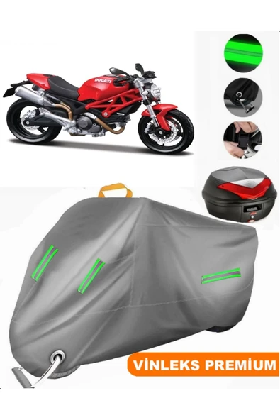 MotoEN  Vinleks Gri Ducati Monster 696 Arka Çanta Uyumlu Motosiklet Brandası (Kilit Uyumlu)