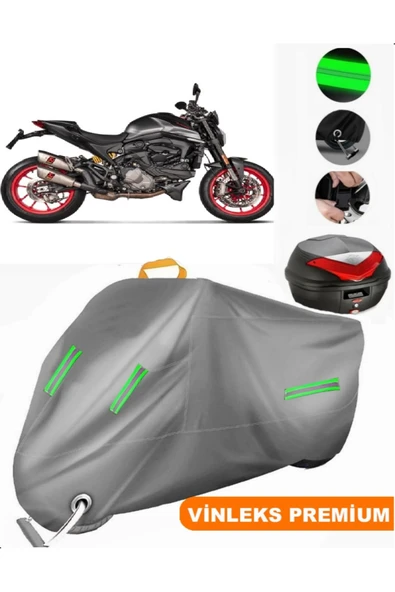 MotoEN  Vinleks Gri Ducati Monster 937 Plus Arka Çanta Uyumlu Motosiklet Brandası (Kilit Uyumlu)