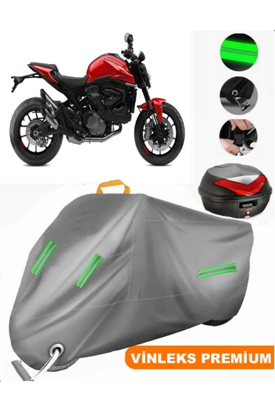 MotoEN  Vinleks Gri Ducati Monster 937 Arka Çanta Uyumlu Motosiklet Brandası (Kilit Uyumlu) ürün görseli