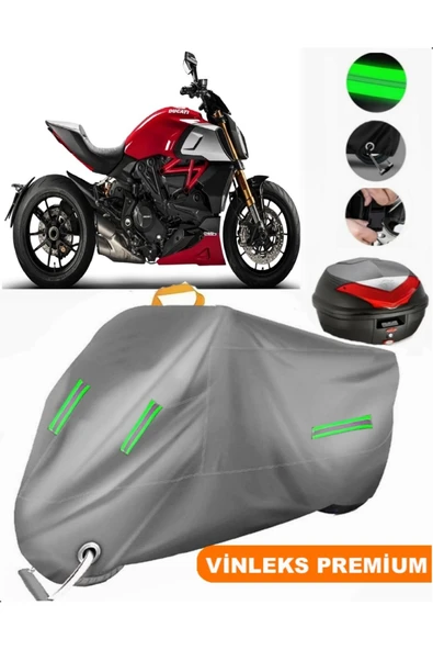 MotoEN  Vinleks Gri Ducati Diavel XDiavel Arka Çanta Uyumlu Motosiklet Brandası (Kilit Uyumlu)