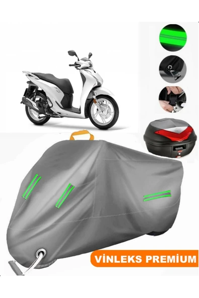 MotoEN  Vinleks Gri Honda SH 150 Arka Çanta Uyumlu Motosiklet Brandası (Kilit Uyumlu) ürün görseli