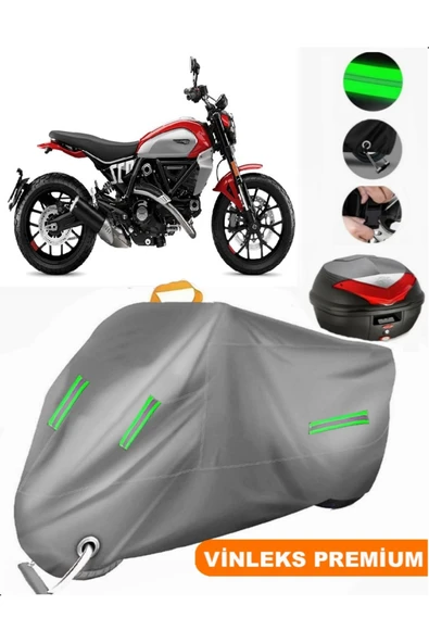 MotoEN  Vinleks Gri Ducati Scrambler Icon Arka Çanta Uyumlu Motosiklet Brandası (Kilit Uyumlu) ürün görseli