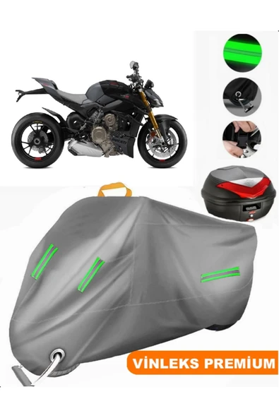 MotoEN  Vinleks Gri Ducati Streetfighter V4 S Arka Çanta Uyumlu Motosiklet Brandası (Kilit Uyumlu) ürün görseli