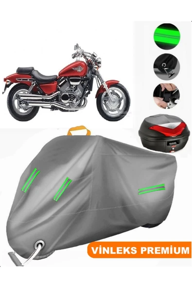 MotoEN  Vinleks Gri Honda VF 750 C Magna Arka Çanta Uyumlu Motosiklet Brandası (Kilit Uyumlu) ürün görseli 1