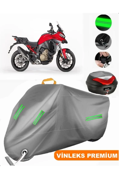 MotoEN  Vinleks Gri Ducati Multistrada V4 S Arka Çanta Uyumlu Motosiklet Brandası (Kilit Uyumlu) ürün görseli