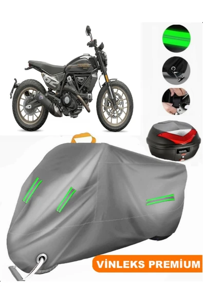 MotoEN  Vinleks Gri Ducati Scrambler Full Throttle Arka Çanta Uyumlu Motosiklet Brandası (Kilit Uyumlu) ürün görseli