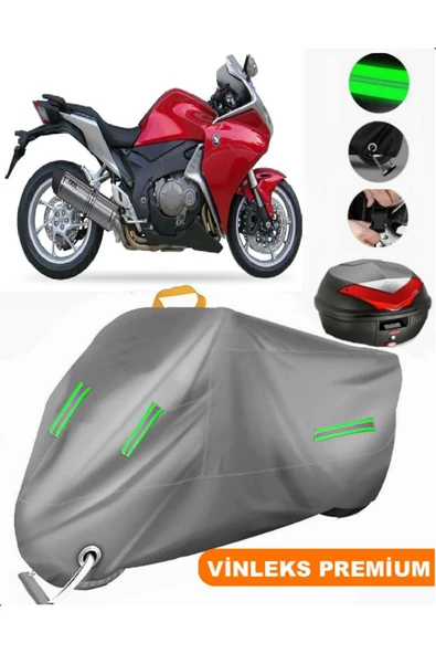 MotoEN  Vinleks Gri Honda VFR 1200 F Arka Çanta Uyumlu Motosiklet Brandası (Kilit Uyumlu) ürün görseli 1