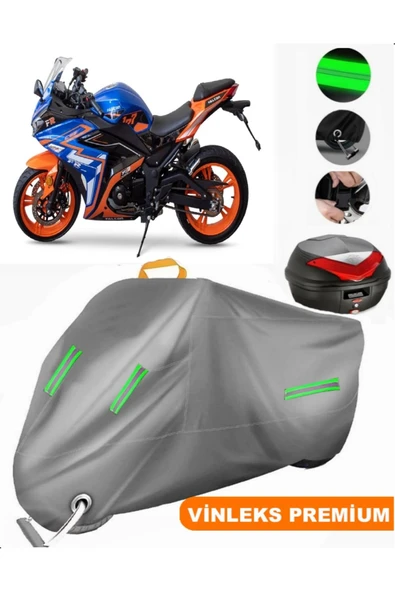 MotoEN  Vinleks Gri Falcon FR-177 Arka Çanta Uyumlu Motosiklet Brandası (Kilit Uyumlu)