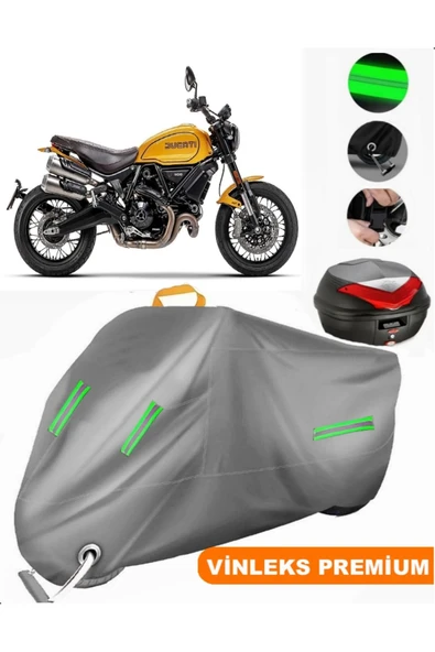 MotoEN  Vinleks Gri Ducati Scrambler 1100 Pro Arka Çanta Uyumlu Motosiklet Brandası (Kilit Uyumlu)
