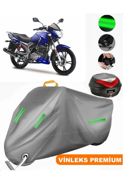 MotoEN  Vinleks Gri Haojue HJ 150-9 Arka Çanta Uyumlu Motosiklet Brandası (Kilit Uyumlu) ürün görseli