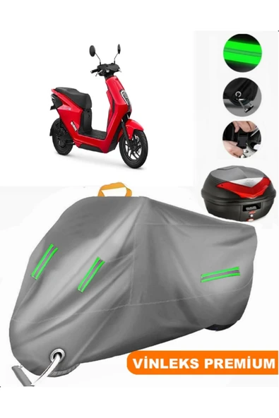 MotoEN  Vinleks Gri Honda EM1 E Arka Çanta Uyumlu Motosiklet Brandası (Kilit Uyumlu) ürün görseli