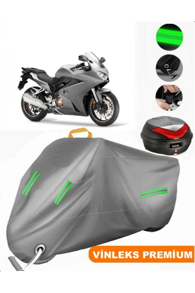 MotoEN  Vinleks Gri Honda VFR 800 Arka Çanta Uyumlu Motosiklet Brandası (Kilit Uyumlu)