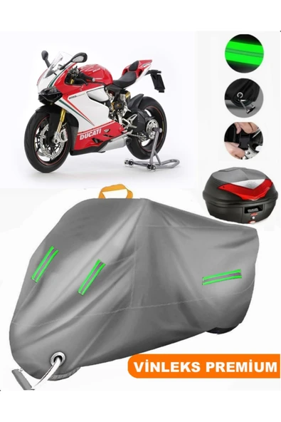 MotoEN  Vinleks Gri Ducati Panigale 1199 S Arka Çanta Uyumlu Motosiklet Brandası (Kilit Uyumlu)