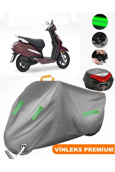 MotoEN  Vinleks Gri Honda Activa 100 Arka Çanta Uyumlu Motosiklet Brandası (Kilit Uyumlu)