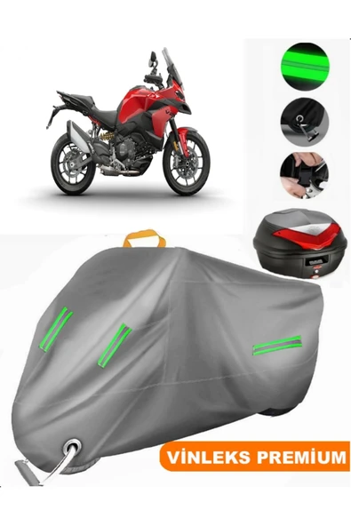 MotoEN  Vinleks Gri Ducati Multistrada V2 Arka Çanta Uyumlu Motosiklet Brandası (Kilit Uyumlu) ürün görseli 1