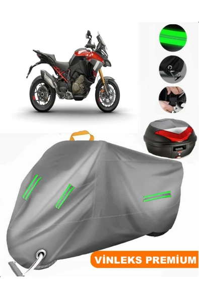 MotoEN  Vinleks Gri Ducati Multistrada V4 Pikes Peak Arka Çanta Uyumlu Motosiklet Brandası (Kilit Uyumlu) ürün görseli